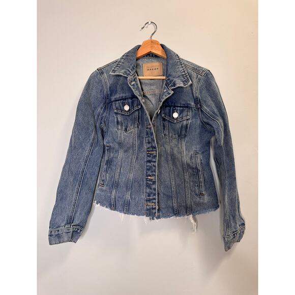 Blank NYC Distressed Raw Hem Denim Jacket - Picture 1 of 5